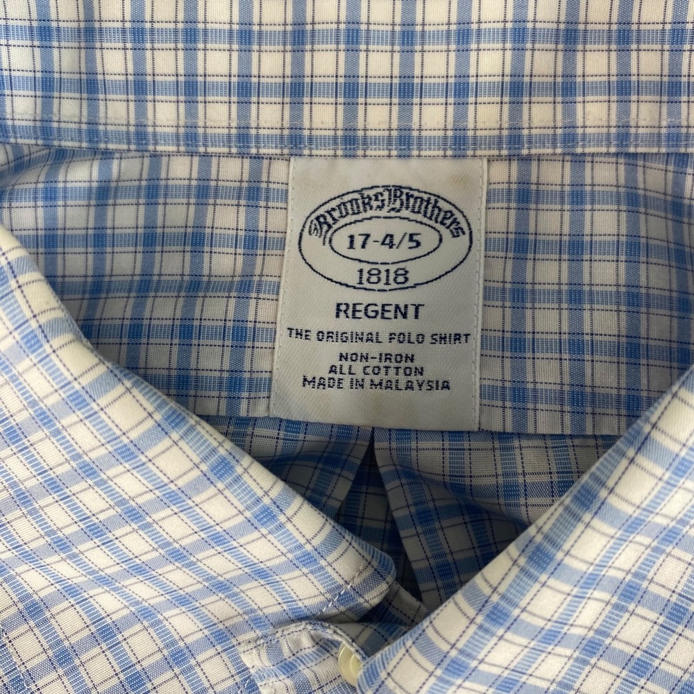 Brooks Brothers Regent Non Iron Button Down Shirt Mens 17 4 5 Blue Gingham Check - Picture 5 of 6
